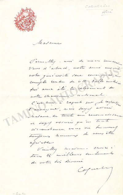 Coquelin, Benoit-Constant - Autograph letter Signed