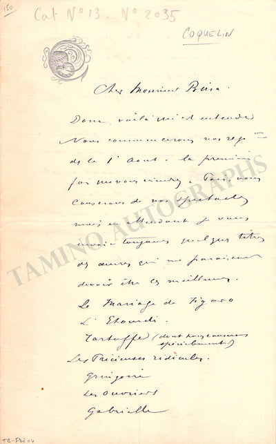 Coquelin, Benoit-Constant - Autograph Letter Signed