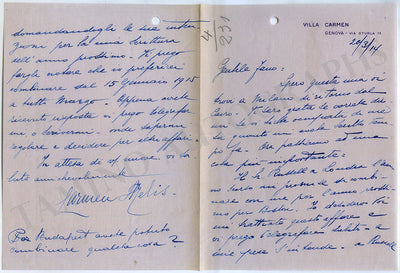 Melis, Carmen - Autograph Letter Signed 1914
