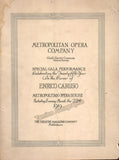 Caruso, Enrico - 1919 Metropolitan Opera Gala Program celebrating 25th Anniversary of his operatic debut