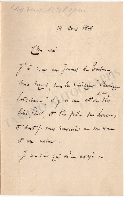 Crosti, Eugene - Autograph Letter Signed 1888