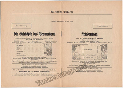 Strauss, Richard - Program World Premiere Friedenstag 1938