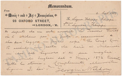 Weldon, Georgina - Autograph Letter Signed 1883