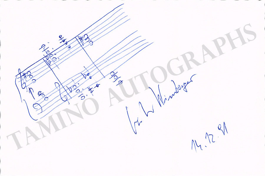 Gerhard Wimberger Autograph Music Quote Signed 1991 Tamino