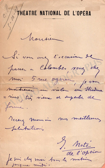 Note, Jean - Autograph Letter Signed