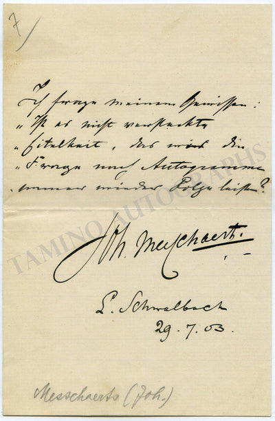 Messchaert, Johannes - Autograph Note Signed 1903