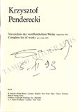 Penderecki, Krzysztof - Signed Brochure 1993