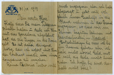 Wirth, Mizzi - Autograph Letter Signed 1919