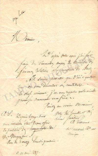 Levasseur, Nicolas-Prosper - Autograph Letters Signed 1837