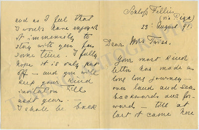 Zur Muhlen, Raimund von - Autograph Letter Signed 1891