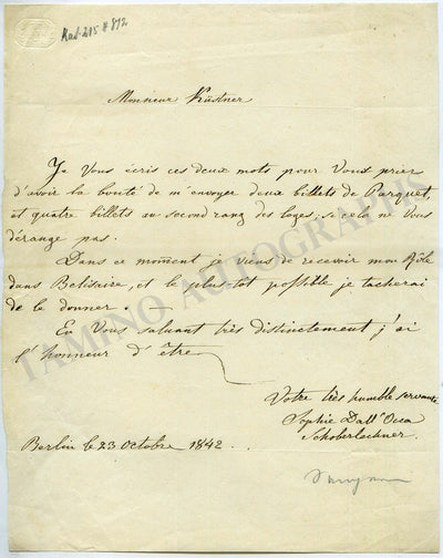 Dall'Oca-Schoberlechner, Sophie - Set of 2 Autograph Letters Signed