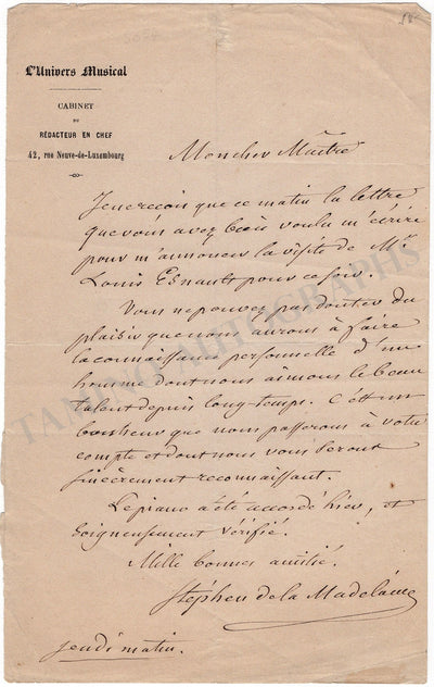 De la Madeleine, Stephen - Autograph Letter Signed