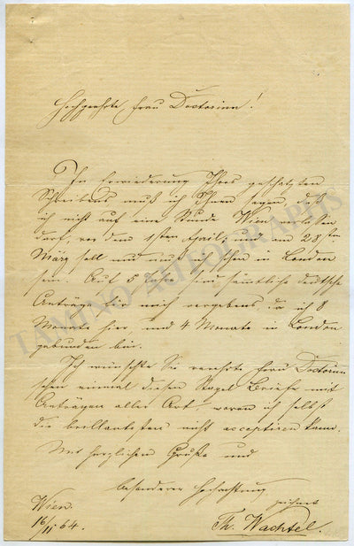 Wachtel, Theodor - Autograph Letter Signed 1864