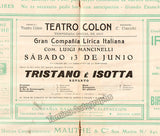 Teatro Colon - Program Tristan und Isolde 1908