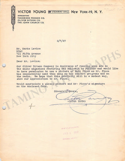 Young, Victor - Typed Letter Signed 1947