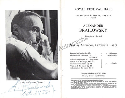Brailowsky, Alexander - Signed Program London 1956