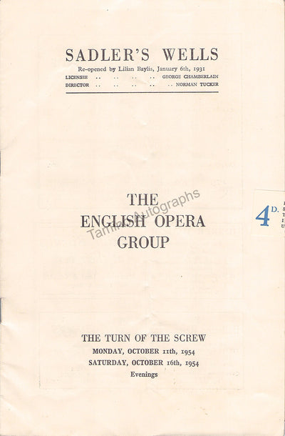 Britten, Benjamin & Others - Signed Program The Turn of the Screw 1954