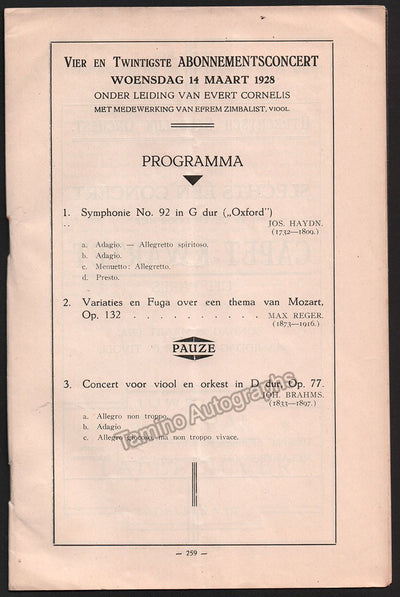 Zimbalist, Efrem - Concert Program Utrecht 1928