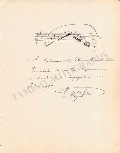Ysaye, Eugene - Autograph Music Quote Signed 1924