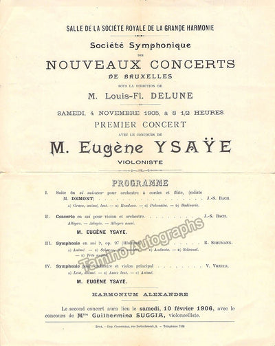 Ysaye, Eugene - Concert Program Brussels 1905