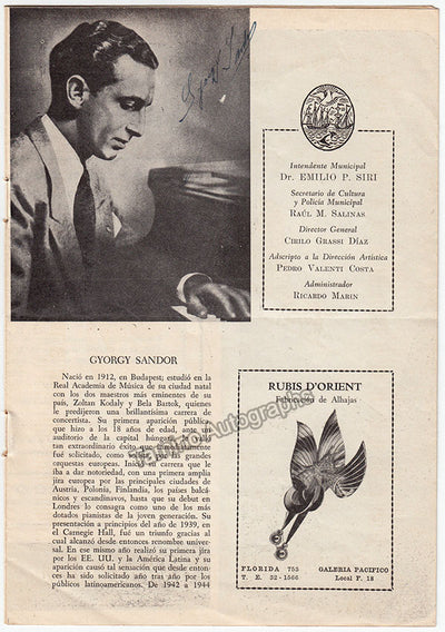Sandor, Gyorgy - Signed Program Teatro Colon 1949