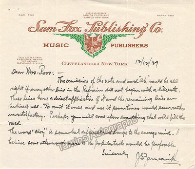 Zamecnik, John Stepan - Two Autograph Letters Signed 1929 + Autograph Music Quote