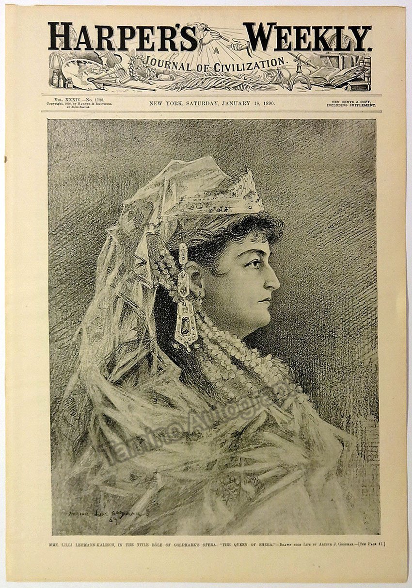 Lehmann, Lilli - Original Cover from Harper´s Weekly 1890 – Tamino