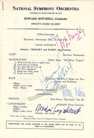Vronsky, Vitya - Babin, Victor - Lopatnikoff, Nikolai - Mitchell, Howard - Signed Page Program Washington 1953