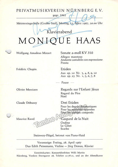 Haas, Monique - Signed Program Nurnberg 1967