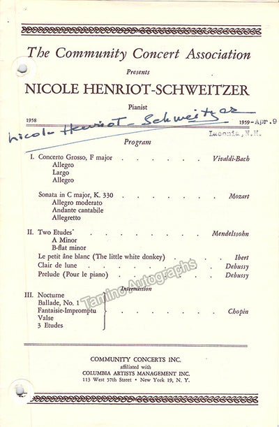 Henriot-Schweitzer, Nicole - Signed Program 1959