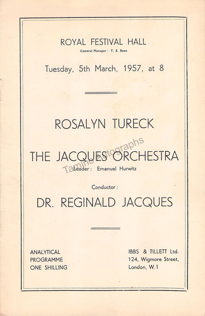 Tureck, Rosalyn - Signed Program London 1957
