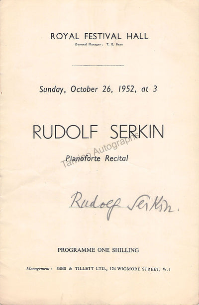 Serkin, Rudolf - Signed Program London 1952