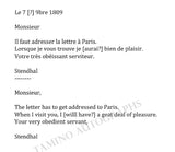 Stendhal - Autograph Note Signed 1809