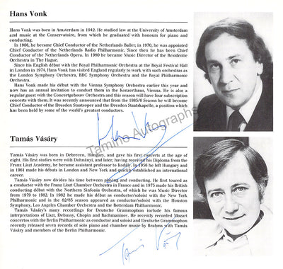 Vasary, Tamas - Vonk, Hans - Signed Program Leeds 1984