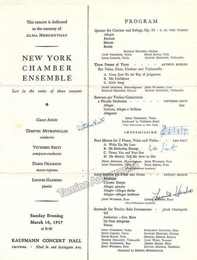 Hambro, Leonid - Smit, Leo - Rieti, Vittorio - Triple Signed Program 1957