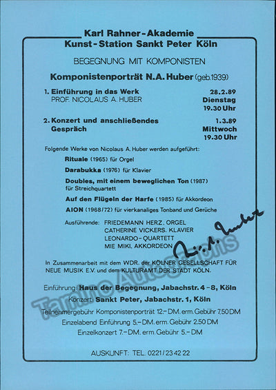 Huber, Nicolaus A. - Signed Program Cologne 1989