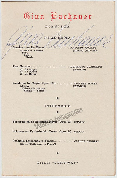 Bachauer, Gina - Signed Program Havana 1954