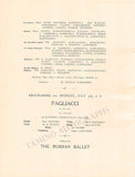 Ballet Russe - Program with Karsavina & Nijinski London 1911 + Pagliacci