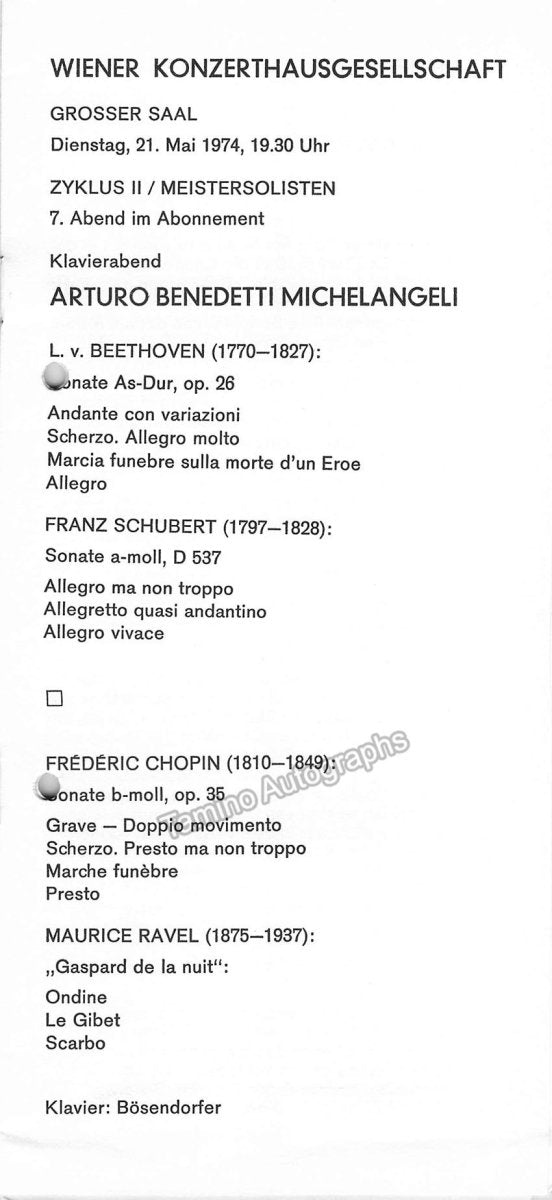 Benedetti Michelangeli, Arturo - Program Lot 1969-1985