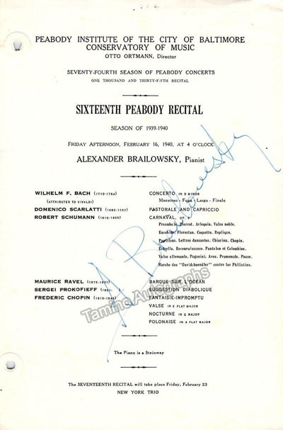 Brailowsky, Alexander - Signed Program Peabody Festival 1940