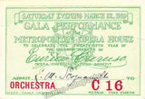 Caruso, Enrico - Unsigned Photo + Ticket Stub for Gala celebrating 25th Year Anniversary of his career 1919