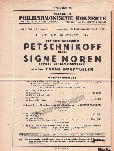 Petschnikoff, Alexander - Concert Program Munich 1920