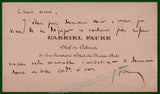 Faure, Gabriel - Handwritten and Signed Personal Card
