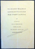 Wagner´s 50th Anniversary Memorial Concert Program - Leipzig 1933