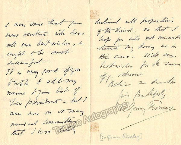 Goring Thomas, Arthur - Autograph Letter Signed & Score