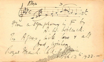 Wilcock, A. W. - Autograph Music Quote Signed 1933