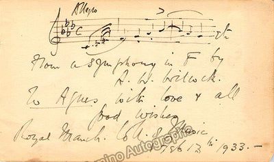 Wilcock, A. W. - Autograph Music Quote Signed 1933