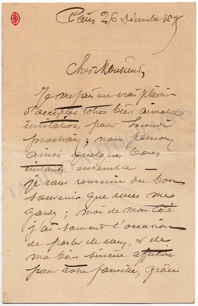 Dien, Achille - Autograph Letter Signed 1895