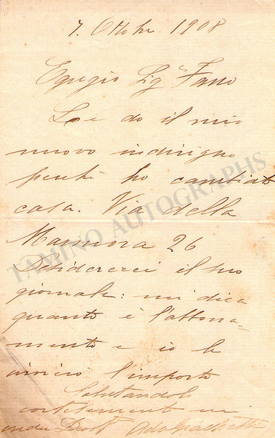 Giachetti, Ada - Autograph Letter Signed 1908