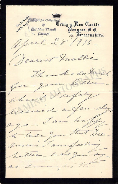Patti, Adelina - Autograph Letter Signed 1916